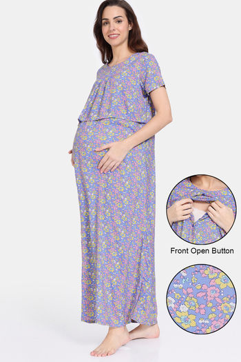 Buy Zivame Maternity Floral Pop Woven Full Length Nightdress -  Dutch Canal